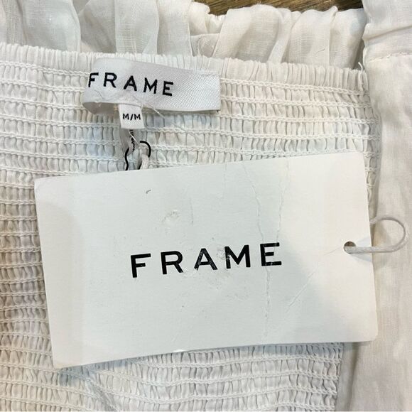 Frame Ruched Crop Puff Sleeve Blouse in Blanc‎ Size Medium - Picture 7 of 10